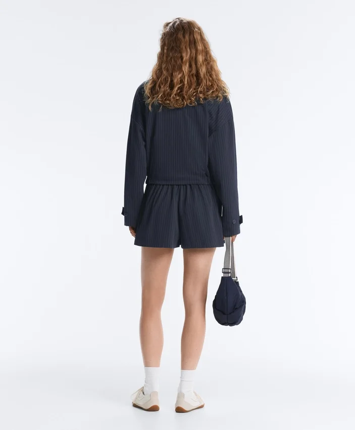 Chaqueta de cuello polo de piqué a rayas con algodón Chaqueta de cuello polo de piqué a rayas con algodón