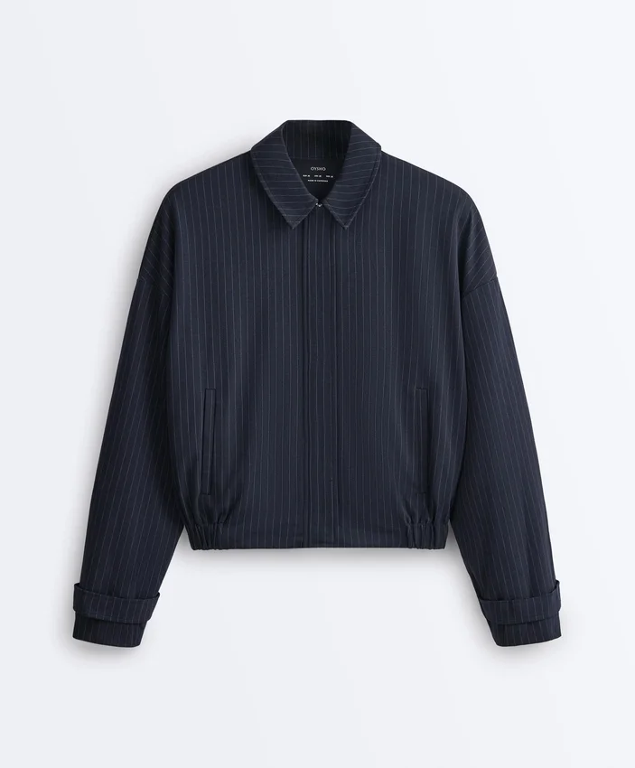 Chaqueta de cuello polo de piqué a rayas con algodón Chaqueta de cuello polo de piqué a rayas con algodón