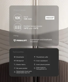 Chaqueta de esquí Primaloft® ajustada y resistente al agua con bloques de color