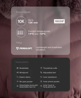Chaqueta de esquí Primaloft® resistente al agua y de corte ajustado
