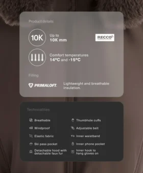Chaqueta de esquí Primaloft® resistente al agua y de corte superajustado Chaqueta de esquí Primaloft® resistente al agua y de corte superajustado