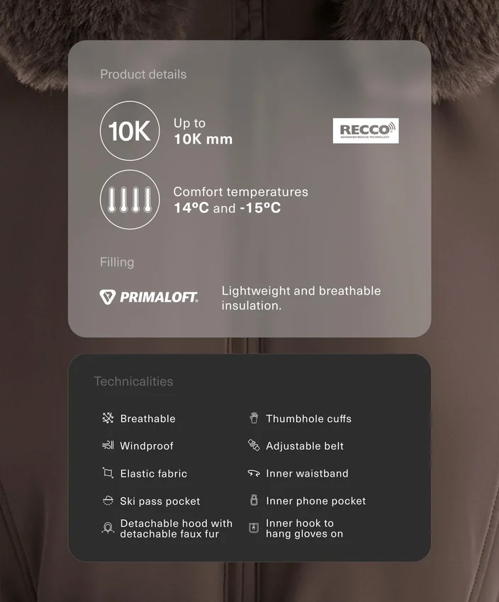 Chaqueta de esquí Primaloft® resistente al agua y de corte superajustado Chaqueta de esquí Primaloft® resistente al agua y de corte superajustado
