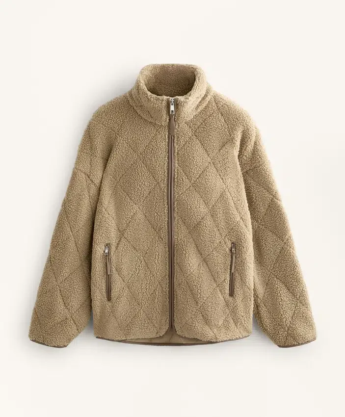 Chaqueta de imitación de piel de oveja con acolchado en forma de rombos Chaqueta de imitación de piel de oveja con acolchado en forma de rombos