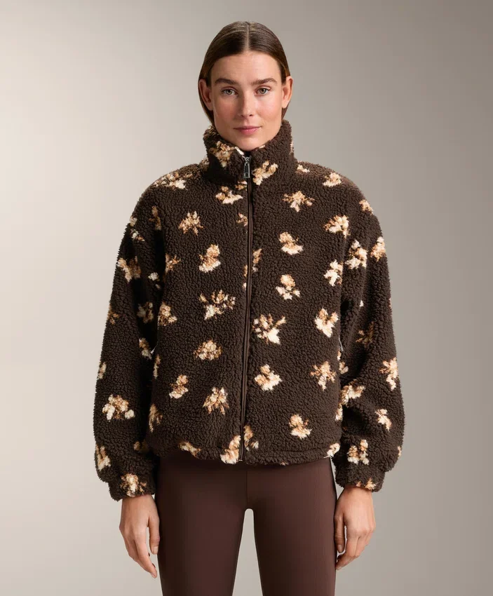 Chaqueta de imitación de piel de oveja con estampado floral Chaqueta de imitación de piel de oveja con estampado floral