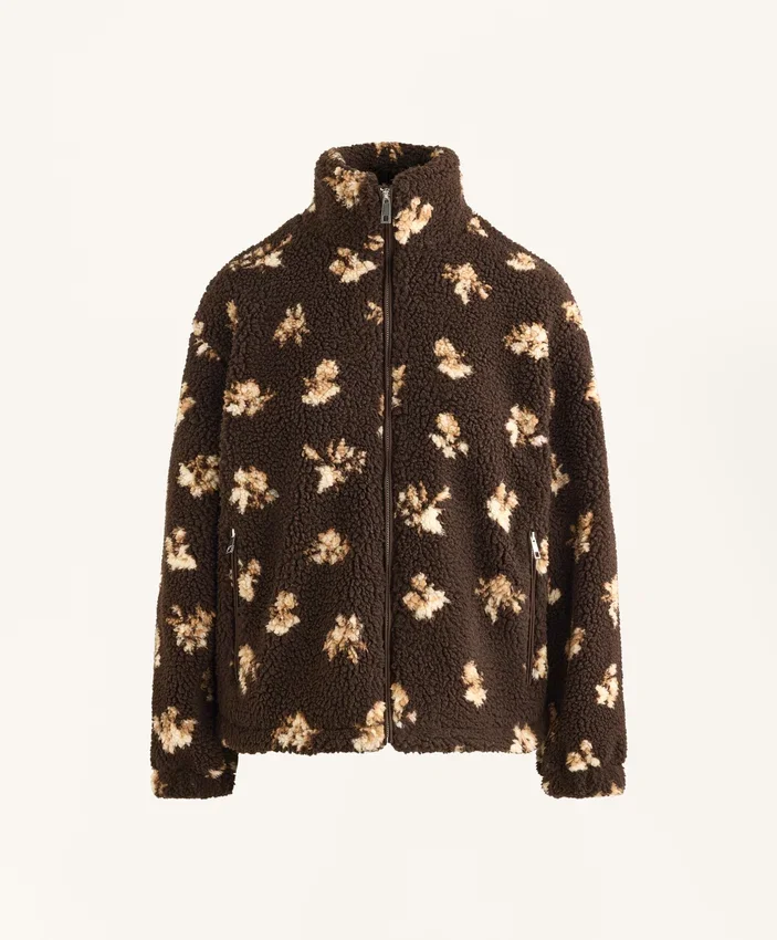Chaqueta de imitación de piel de oveja con estampado floral Chaqueta de imitación de piel de oveja con estampado floral