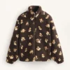 Chaqueta de imitación de piel de oveja con estampado floral Chaqueta de imitación de piel de oveja con estampado floral