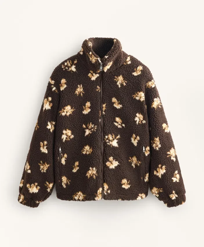 Chaqueta de imitación de piel de oveja con estampado floral Chaqueta de imitación de piel de oveja con estampado floral