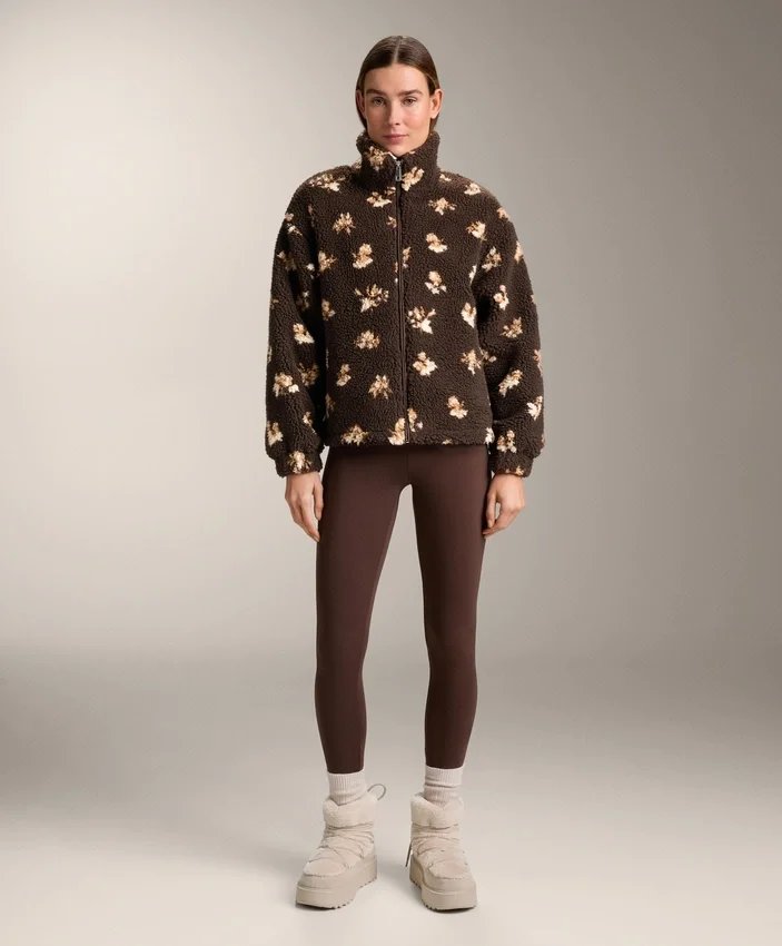 Chaqueta de imitación de piel de oveja con estampado floral Chaqueta de imitación de piel de oveja con estampado floral