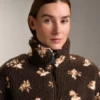 Chaqueta de imitación de piel de oveja con estampado floral Chaqueta de imitación de piel de oveja con estampado floral