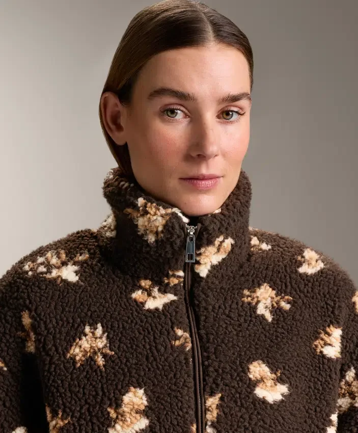 Chaqueta de imitación de piel de oveja con estampado floral Chaqueta de imitación de piel de oveja con estampado floral