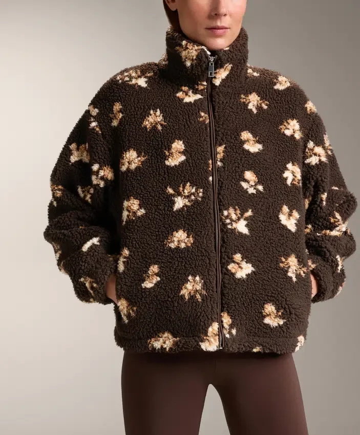 Chaqueta de imitación de piel de oveja con estampado floral Chaqueta de imitación de piel de oveja con estampado floral