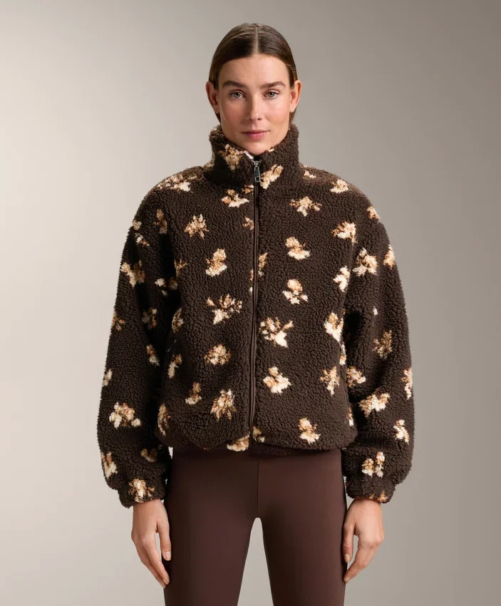 Chaqueta de imitación de piel de oveja con estampado floral Chaqueta de imitación de piel de oveja con estampado floral