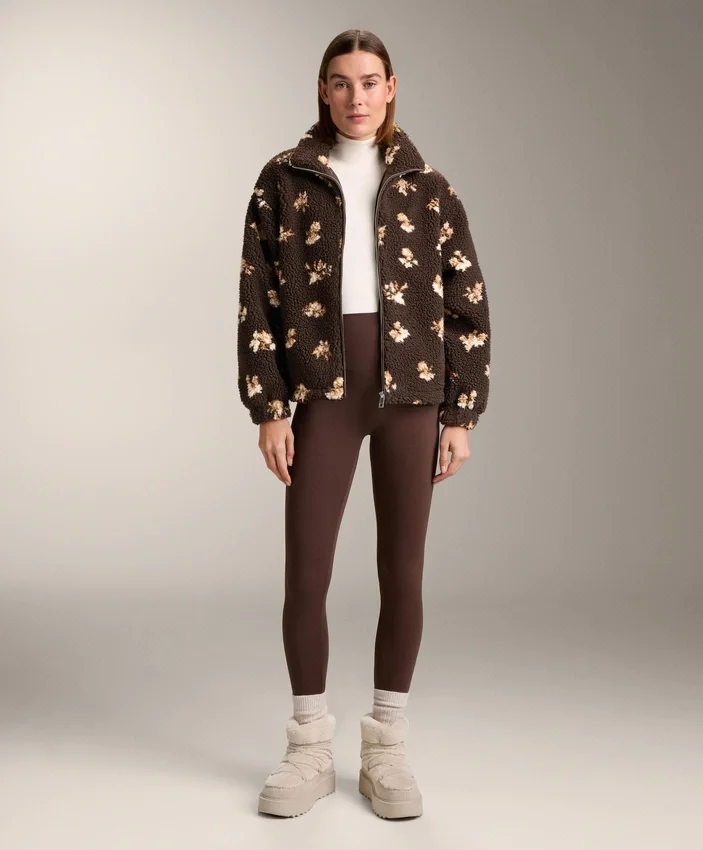 Chaqueta de imitación de piel de oveja con estampado floral Chaqueta de imitación de piel de oveja con estampado floral