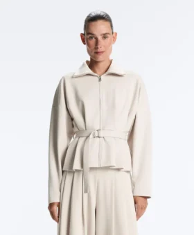 Chaqueta de piqué de algodón con cinturón Chaqueta de piqué de algodón con cinturón