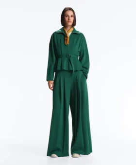 Pantalones de piqué de algodón de pierna ancha con pliegues