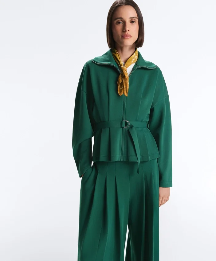 Chaqueta de piqué de algodón con cinturón Chaqueta de piqué de algodón con cinturón