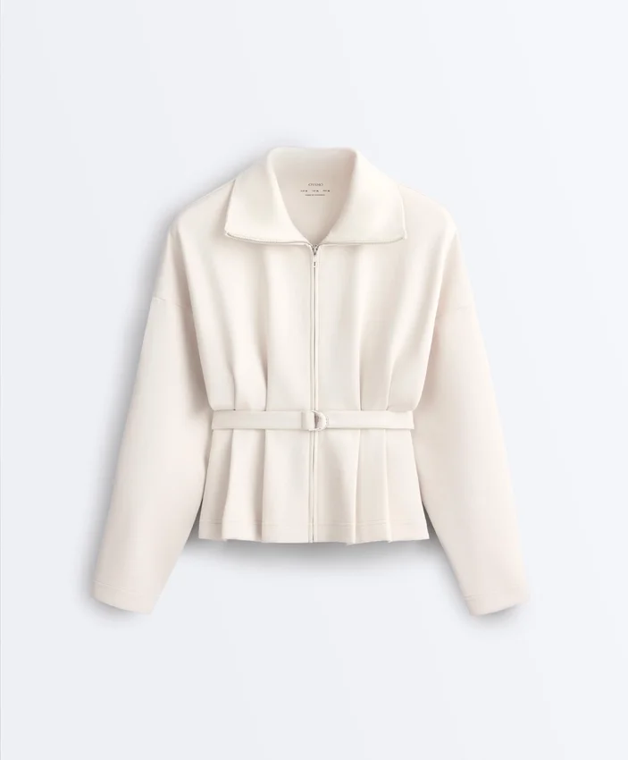 Chaqueta de piqué de algodón con cinturón Chaqueta de piqué de algodón con cinturón