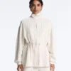 Chaqueta larga a rayas con cintura ajustable y modal Soft Touch Chaqueta larga a rayas con cintura ajustable y modal Soft Touch