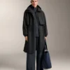 Chaqueta larga asimétrica a rayas con modal Chaqueta larga asimétrica a rayas con modal