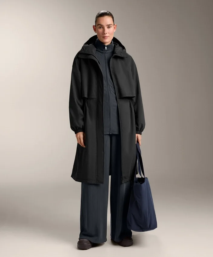 Chaqueta larga asimétrica a rayas con modal Chaqueta larga asimétrica a rayas con modal