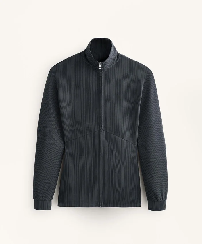 Chaqueta larga asimétrica a rayas con modal Chaqueta larga asimétrica a rayas con modal