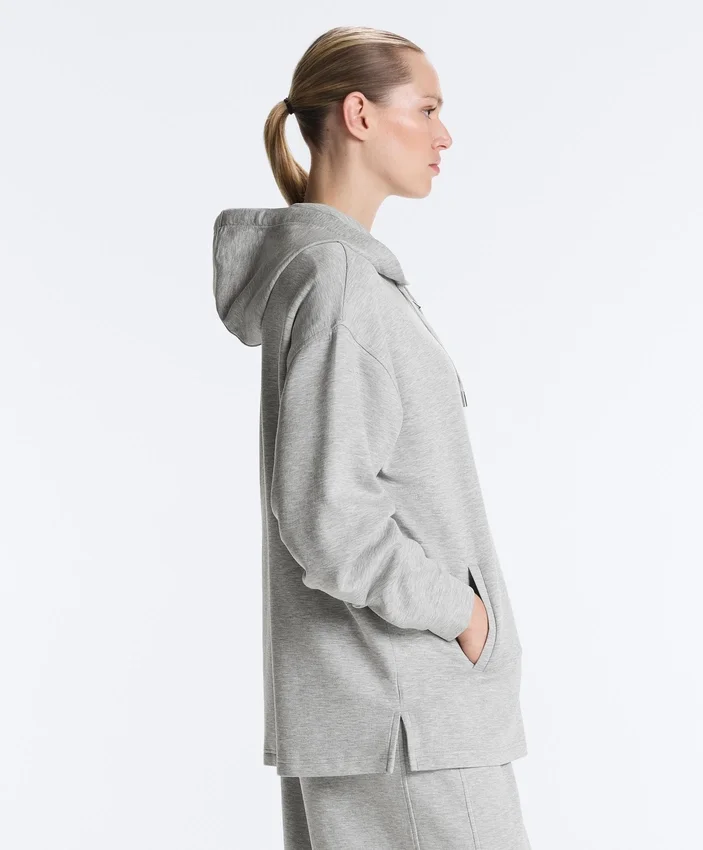 Chaqueta larga con capucha de piqué jaspeado Chaqueta larga con capucha de piqué jaspeado