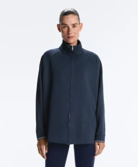 Chaqueta larga de piqué con ribete de algodón en contraste