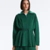 Chaqueta larga de piqué de algodón con cinturón Chaqueta larga de piqué de algodón con cinturón
