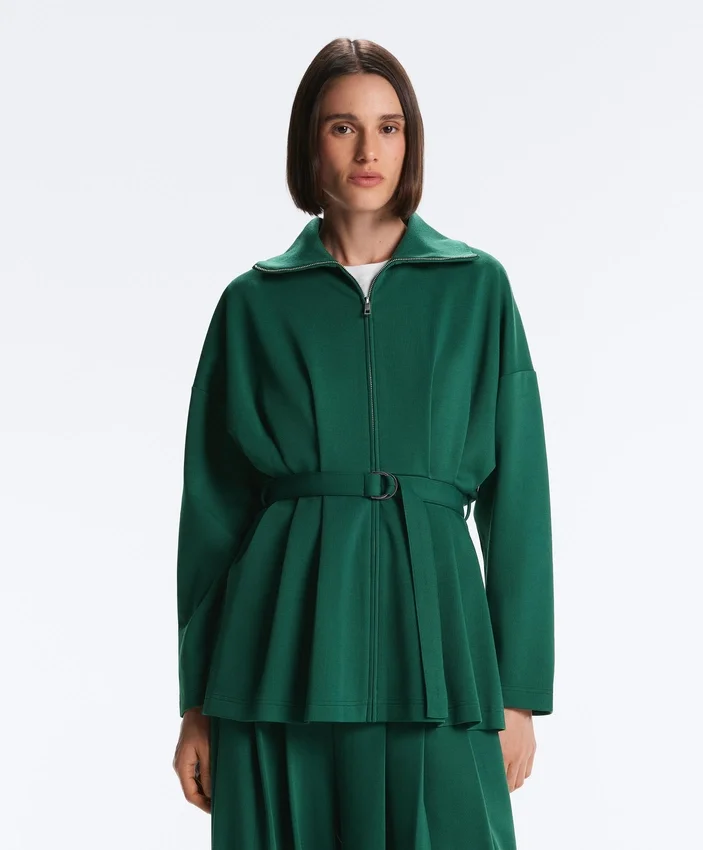 Chaqueta larga de piqué de algodón con cinturón Chaqueta larga de piqué de algodón con cinturón