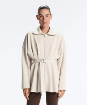 Chaqueta larga de piqué de algodón con cinturón Chaqueta larga de piqué de algodón con cinturón