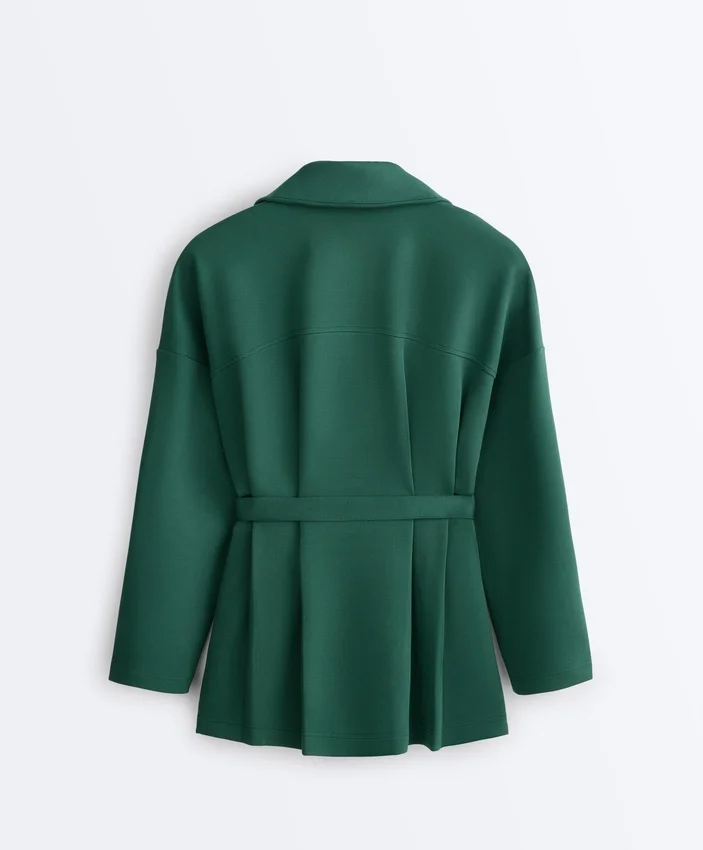Chaqueta larga de piqué de algodón con cinturón Chaqueta larga de piqué de algodón con cinturón