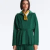 Chaqueta larga de piqué de algodón con cinturón Chaqueta larga de piqué de algodón con cinturón
