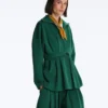 Chaqueta larga de piqué de algodón con cinturón Chaqueta larga de piqué de algodón con cinturón