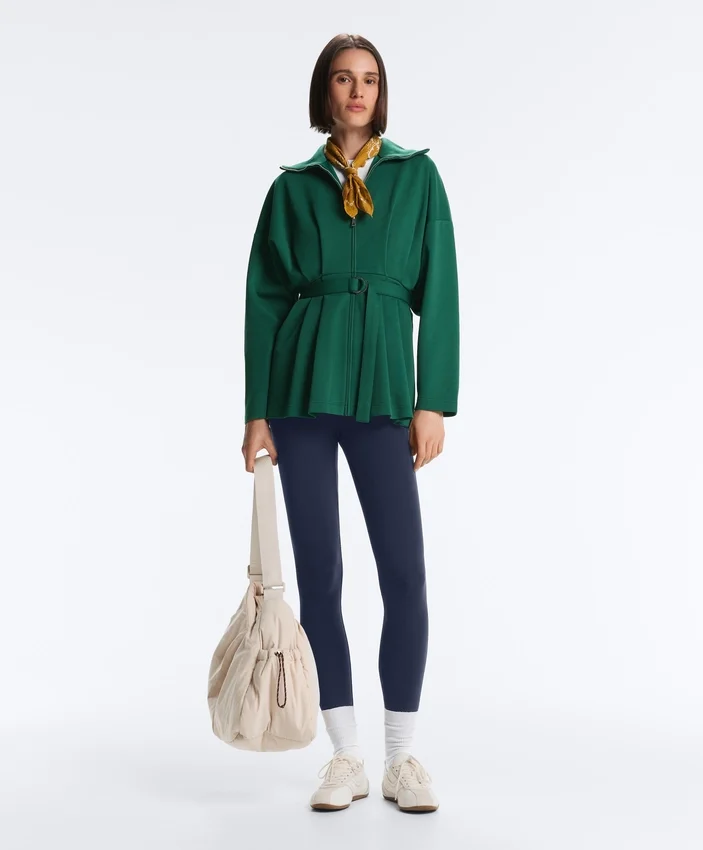 Chaqueta larga de piqué de algodón con cinturón Chaqueta larga de piqué de algodón con cinturón