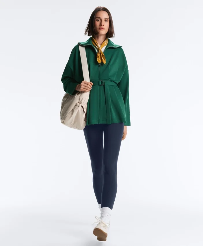 Chaqueta larga de piqué de algodón con cinturón Chaqueta larga de piqué de algodón con cinturón