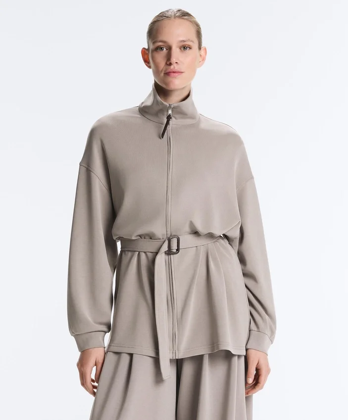 Chaqueta larga tipo corsé con cinturón de modal Soft Touch Chaqueta larga tipo corsé con cinturón de modal Soft Touch