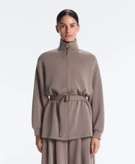 Chaqueta larga tipo corsé con cinturón de modal Soft Touch