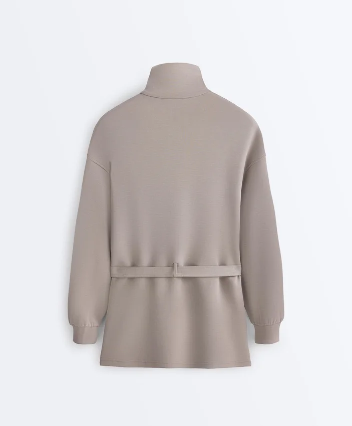 Chaqueta larga tipo corsé con cinturón de modal Soft Touch Chaqueta larga tipo corsé con cinturón de modal Soft Touch