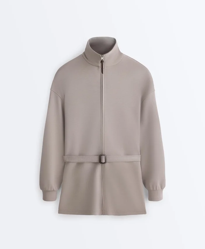 Chaqueta larga tipo corsé con cinturón de modal Soft Touch Chaqueta larga tipo corsé con cinturón de modal Soft Touch