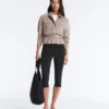 Chaqueta recta con cinturón y modal Soft Touch