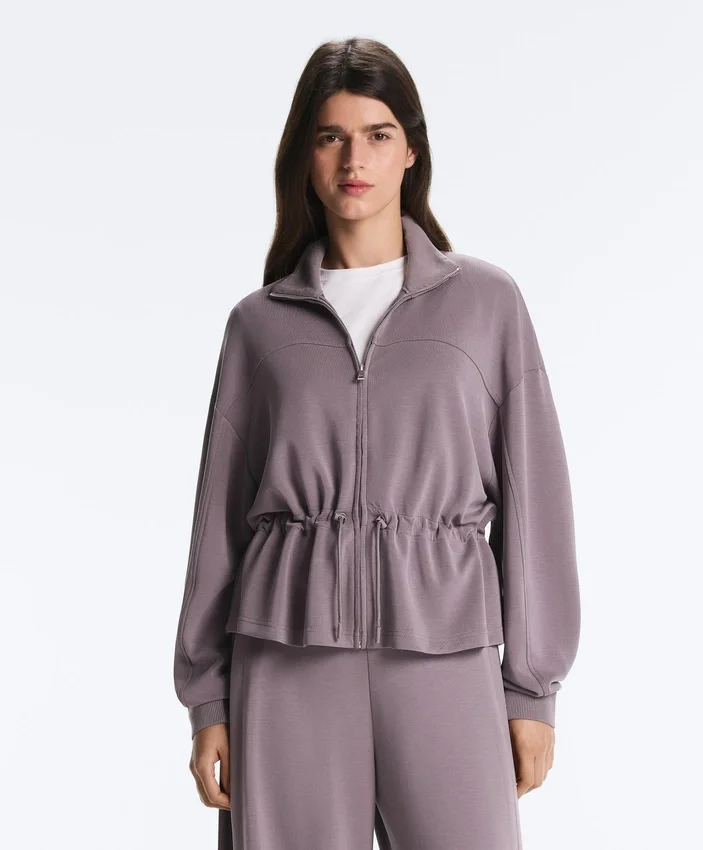 Chaqueta Soft Touch de modal suave al tacto con cintura ajustable y cuello alto Chaqueta Soft Touch de modal suave al tacto con cintura ajustable y cuello alto