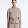Chaqueta Soft Touch de modal suave al tacto con cintura ajustable y cuello alto Chaqueta Soft Touch de modal suave al tacto con cintura ajustable y cuello alto