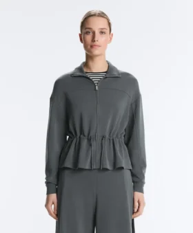 Chaqueta Soft Touch de modal suave al tacto con cintura ajustable y cuello alto