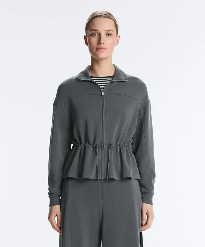 Chaqueta Soft Touch de modal suave al tacto con cintura ajustable y cuello alto Chaqueta Soft Touch de modal suave al tacto con cintura ajustable y cuello alto