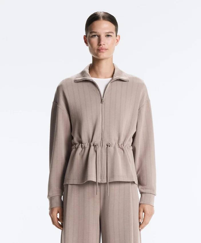 Chaqueta Soft Touch de modal suave al tacto con cintura ajustable y cuello alto Chaqueta Soft Touch de modal suave al tacto con cintura ajustable y cuello alto