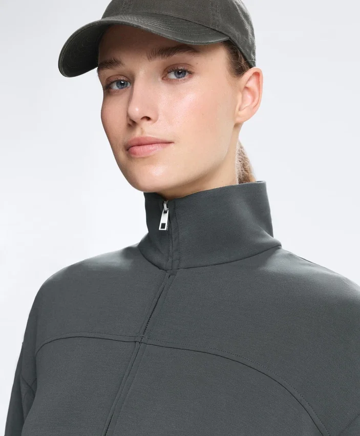 Chaqueta Soft Touch de modal suave al tacto con cintura ajustable y cuello alto Chaqueta Soft Touch de modal suave al tacto con cintura ajustable y cuello alto