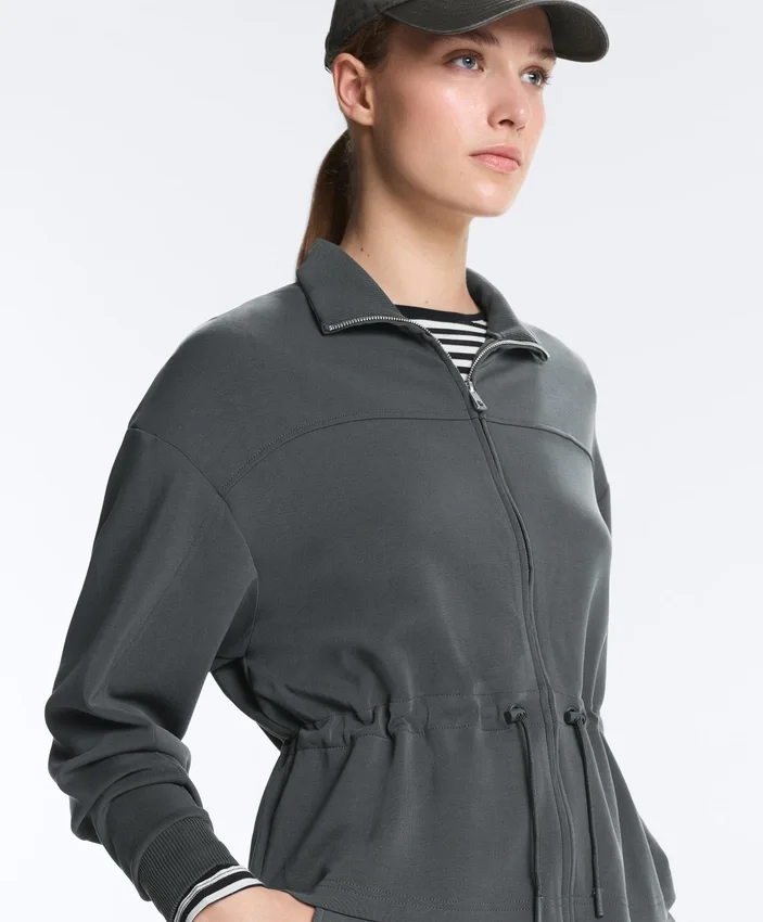 Chaqueta Soft Touch de modal suave al tacto con cintura ajustable y cuello alto Chaqueta Soft Touch de modal suave al tacto con cintura ajustable y cuello alto