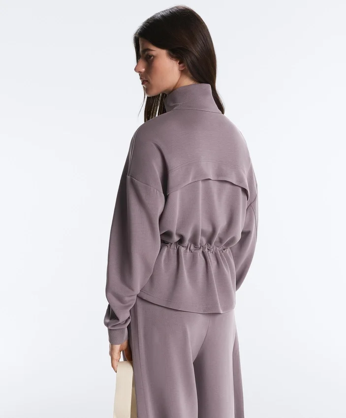 Chaqueta Soft Touch de modal suave al tacto con cintura ajustable y cuello alto Chaqueta Soft Touch de modal suave al tacto con cintura ajustable y cuello alto