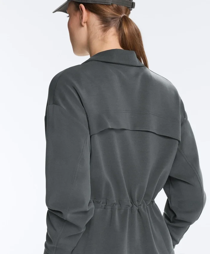 Chaqueta Soft Touch de modal suave al tacto con cintura ajustable y cuello alto Chaqueta Soft Touch de modal suave al tacto con cintura ajustable y cuello alto