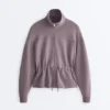 Chaqueta Soft Touch de modal suave al tacto con cintura ajustable y cuello alto Chaqueta Soft Touch de modal suave al tacto con cintura ajustable y cuello alto